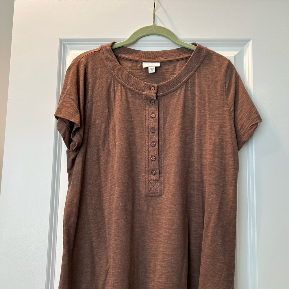 J jill Women’s Short Sleeve Henley Top - Rust Brown